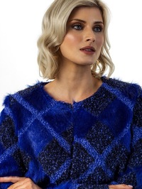 Style Caitlin - Blue Faux Fur Boucle Bomber Jacket