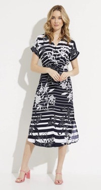 Style 232050 - Stripe/Floral print tie front dress
