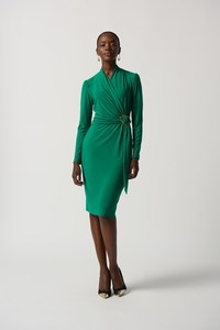 Style 233119- Kelly Green Wrap Effect Dress with gold buckle