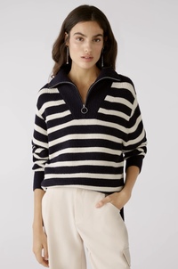 Style 78400 - Collared zip neck stripey sweater