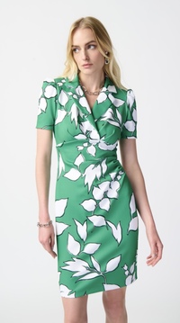 Style 241033 - Leaf print wrap dress with lapel collar