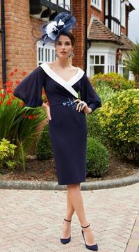 Style 991723 Fitted Navy Dress with Ivory Collar