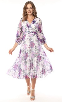 Style 2884 - Floral print purple/pink chiffon dress